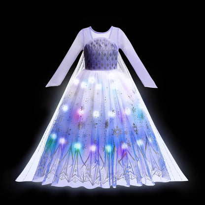 Girl Princess Dress with LED Light Up Costume for Children Cosplay Party Clothes Blue Pink Outfit Carnival Christmas Prom Gown