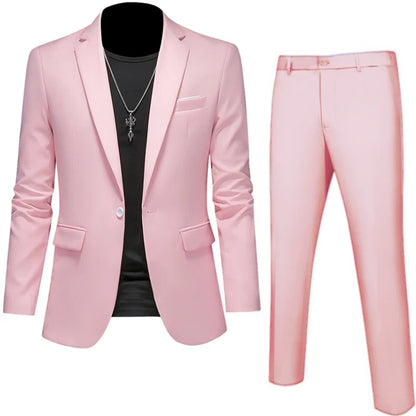 6XL-M (Blazer+Pants) High Quality Business Solid Color Slim Fit Suits 2 Pieces Men's Groom Wedding Social Tuxedos Set 16 Colour
