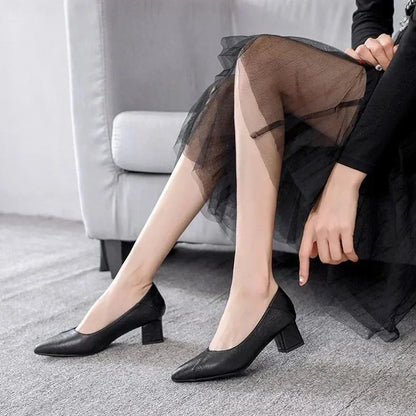 3-5cm Chunky Heeled Women Shoes Square Heel Leather Shoes Pumps Zapatos De Mujer Fashion Designer Office Ladies Single Shoe