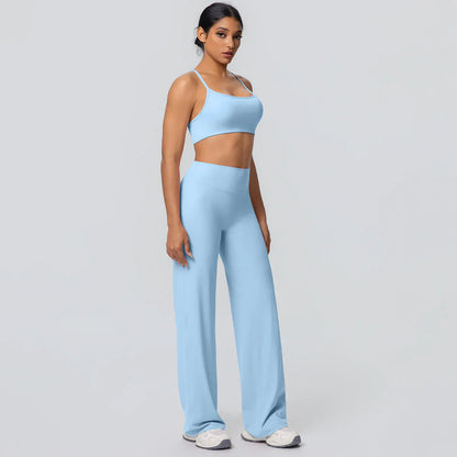 Women Gym Sports Yoga Suit Sexy Beautiful Back Yoga Underwear With Chest Pad Solid Color High Waisted Wide Leg Pants Yoga Set