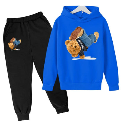 Kids Hoodie Set Cotton Top Pants 2pcs Sets Spring/Autumn Children's Clothing Street Dance Cartoon Bear Print Boys Girls Tops