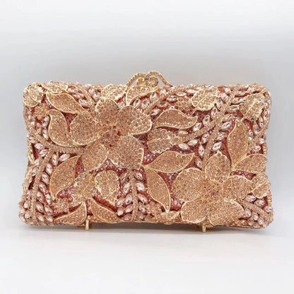 New Arrival Woman Silver Gold Diamond Evening Bag Flower Crystal Birthday Party Handbag Wedding Bridal Gala Floral Purse