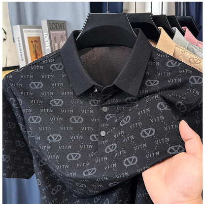 Luxury fashion brand trend printed short sleeve polo shirt men's summer new personality comfort breathable casual lapel T-shirt
