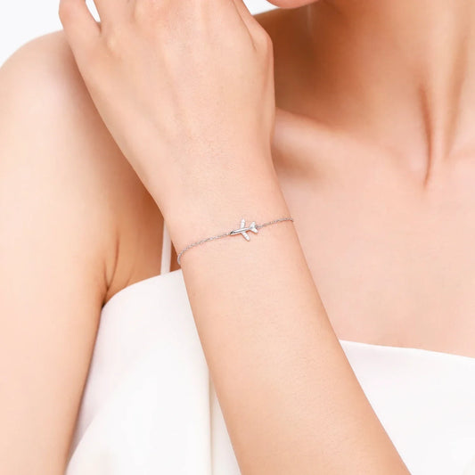 Bracelet chaîne en argent sterling 925 massif avec breloque avion en CZ transparent à la mode, bracelets exquis pour femmes et jeunes filles, cadeau de bijoux