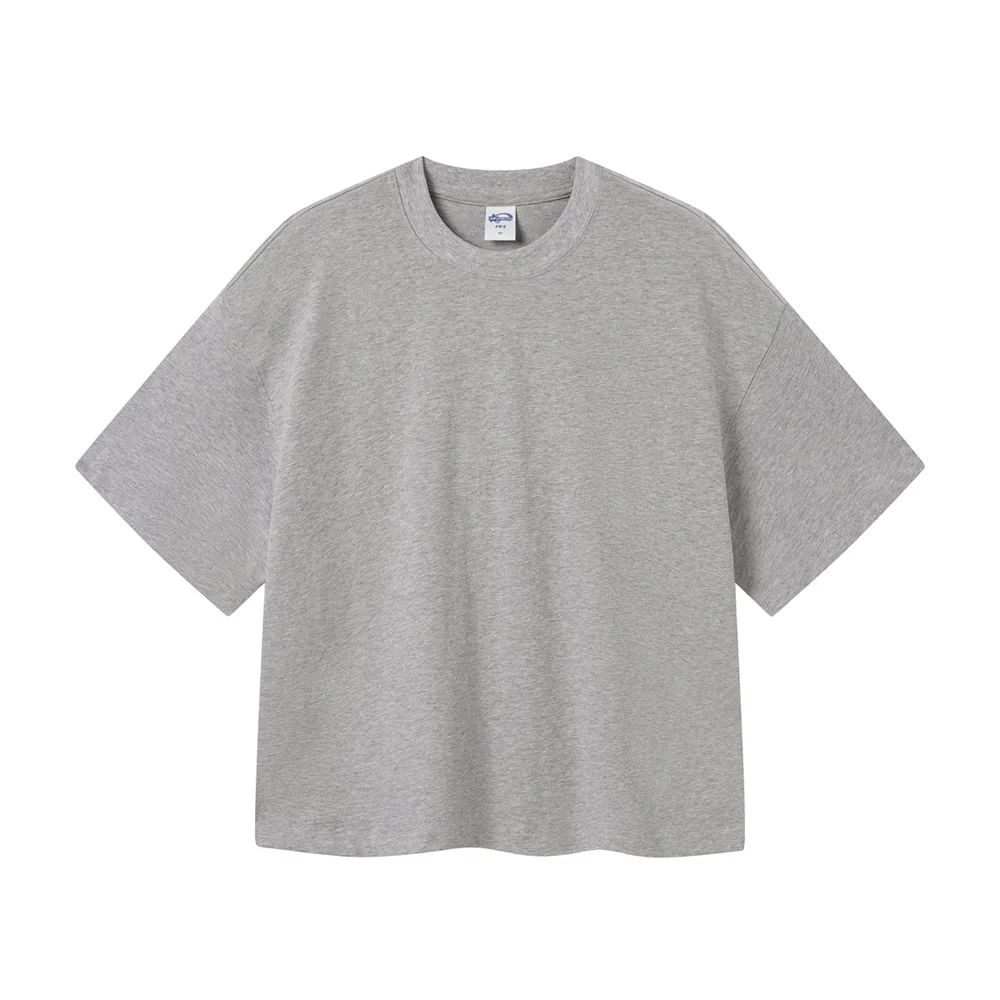 New Men Summer Boxy 275gsm Cotton T-Shirts Retro Unisex Oversized Short Version Basic T Shirt Brand Tees HY1070