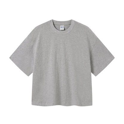 New Men Summer Boxy 275gsm Cotton T-Shirts Retro Unisex Oversized Short Version Basic T Shirt Brand Tees HY1070