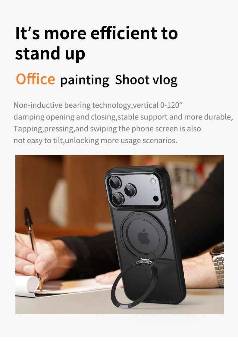 360° Rotating Stand Magnetic Orange Case For iPhone 17 Pro Max 17Air 17Pro Luxury Metal Button Folding Bracket Shockproof Cover