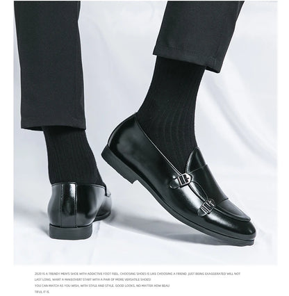 Man Leather Shoes Formal Monk Man Business Office Male Casual Dress Derby Shoes Buckle Wedding Party Luxury Botas Para Hombre