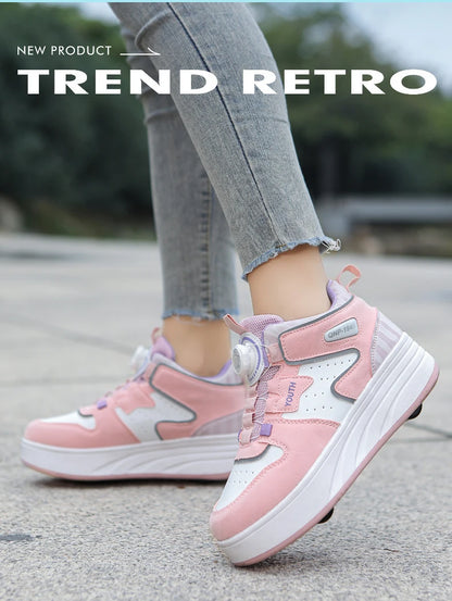 Students Children's Shoes Four Wheel Light Shoes Boys Invisible Roller Shoes Large Size Outdoor Sports Walking Shoes Women
