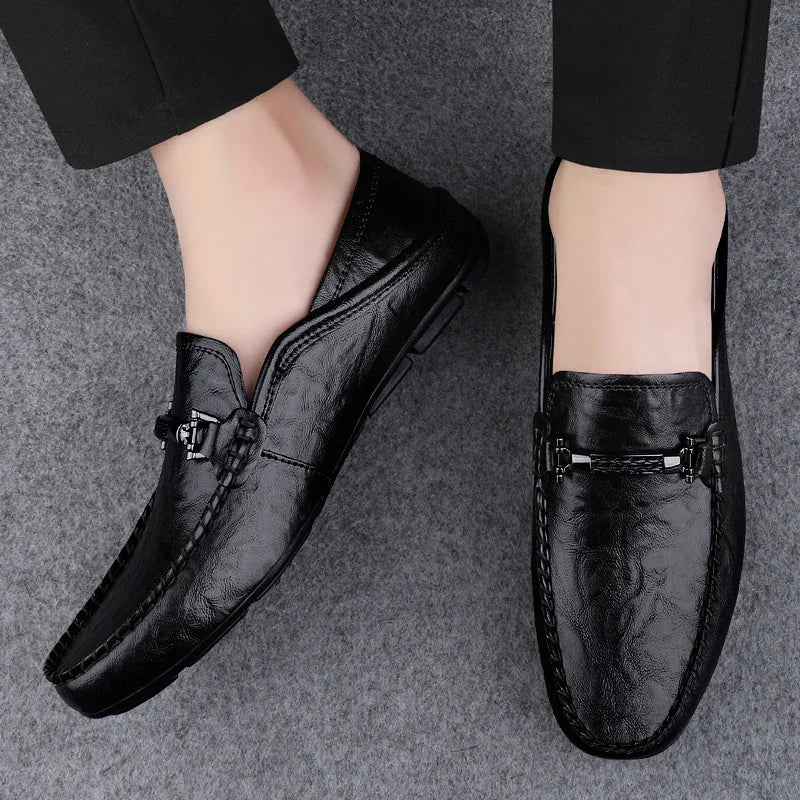 Men Casual Summer Shoes Hollow Out Breathable Men's Driving Shoes High Quality Male Business Shoes 2024 Genuine Leather Loafers
