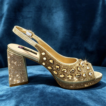 Elegant 2026 Champagne Peep Toe Heels with Diamond Accents - Luxurious Italian Design Pumps & Matching Bag Set for Parties
