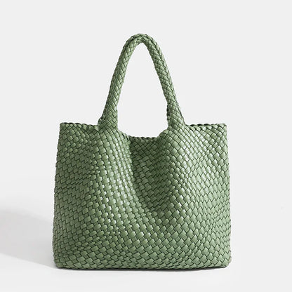Woven Tote Bag For Women Soft Foldable Top-Handle Wristlet Bag Fashion Hobo Handbag Composite Bag with Coin Purse