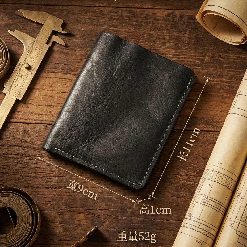 Ultra-Durable Men's Leather Short Wallet, Scratch-Resistant Hand-Rubbed Top Grain Leather Card Holder, Minimalist Travel Wallet