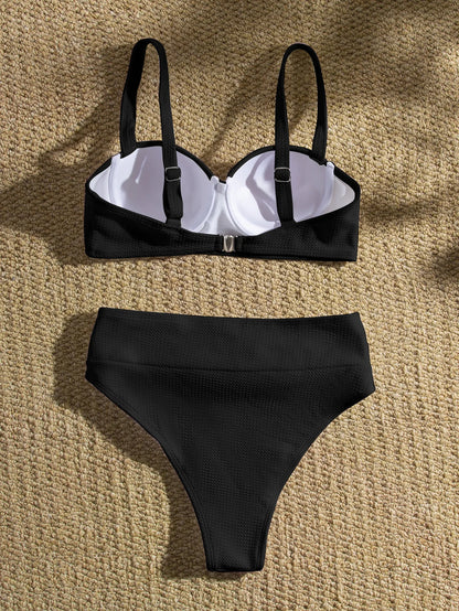Sexy Push Up Underwire Swimwear Women Solid White Black Padded Buckle One Piece Swimsuit Beach Bathing Suit Bodysuit Monokini