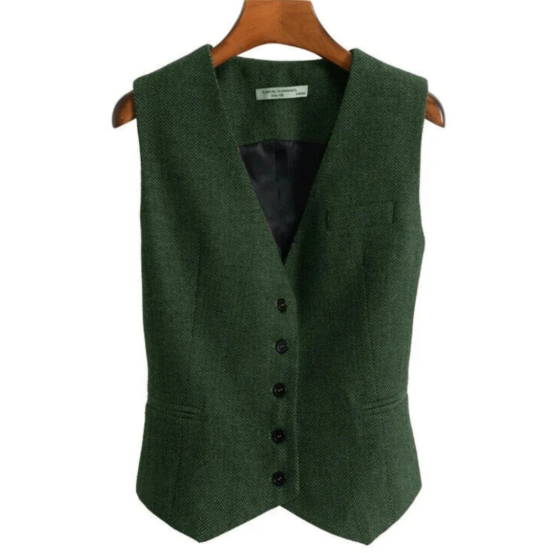 Women Vest Brown Fashion Vintage Herringbone Single Breasted Slim Fit Business Casual Profession Work Women Waistcoat