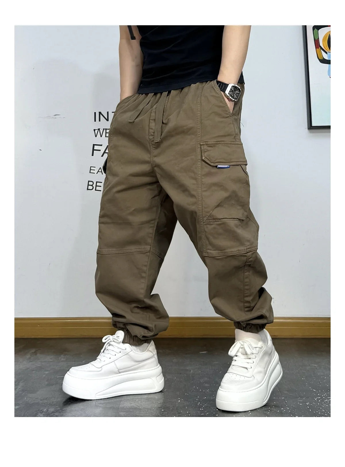 Korean Streetwear Baggy Cargo Pants Men High Quality Multi Pocket Retro Jogger Loose Fit Hip Hop Casual Oversized Haram Pants