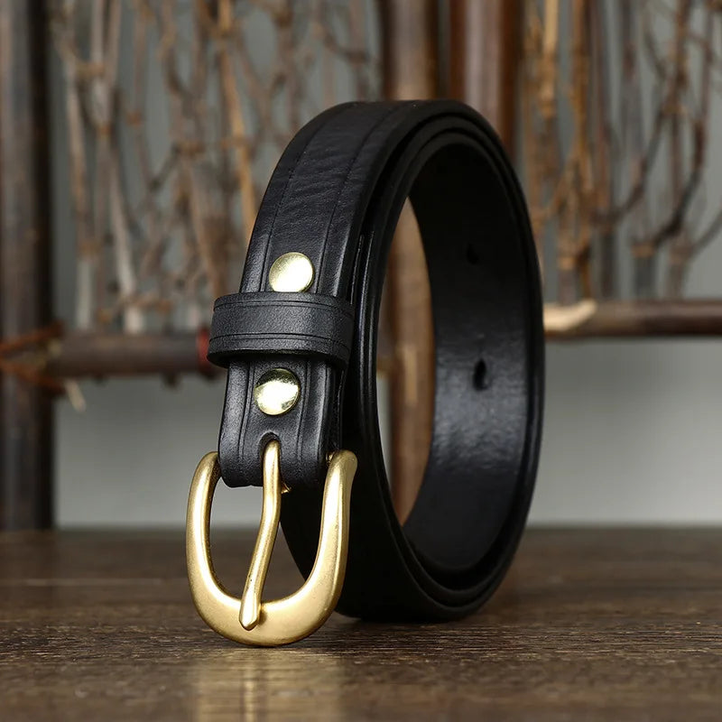 2.4CM Thick Cowhide Copper Buckle Ladies Genuine Leather Casual Jeans Belts for Women Luxury Designer Korean Fashion Thin Belt