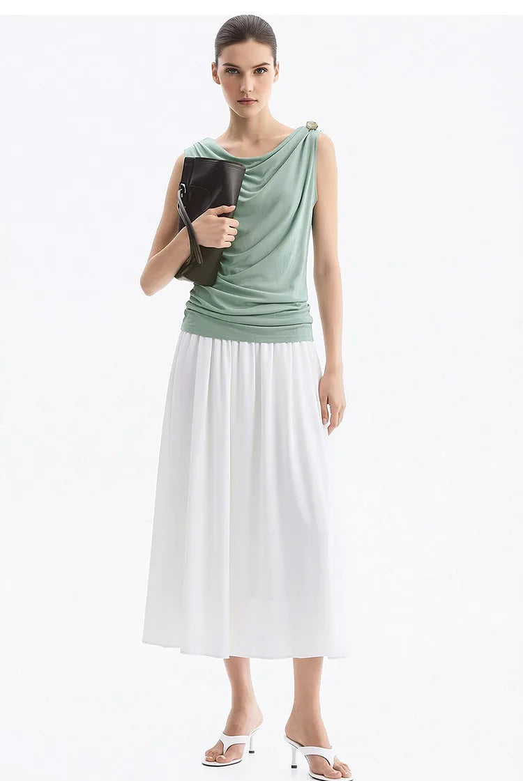 Cowl Neck Women's Tank Top 2026 Summer New Stretch Knit Sleeveless Camisole Loose Casual Holiday Vest For Women 12622062