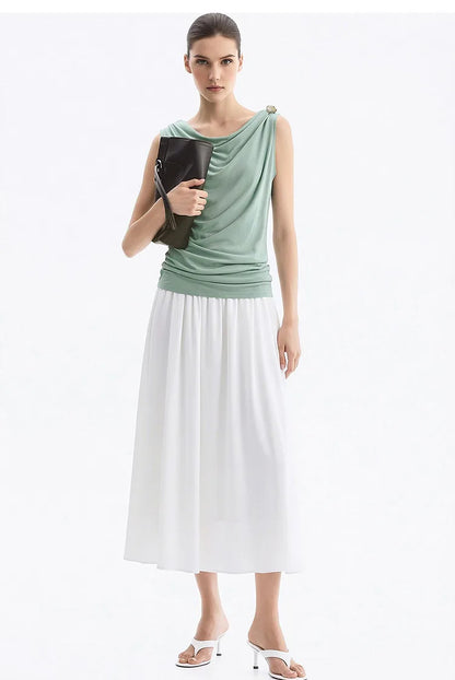 Cowl Neck Women's Tank Top 2026 Summer New Stretch Knit Sleeveless Camisole Loose Casual Holiday Vest For Women 12622062