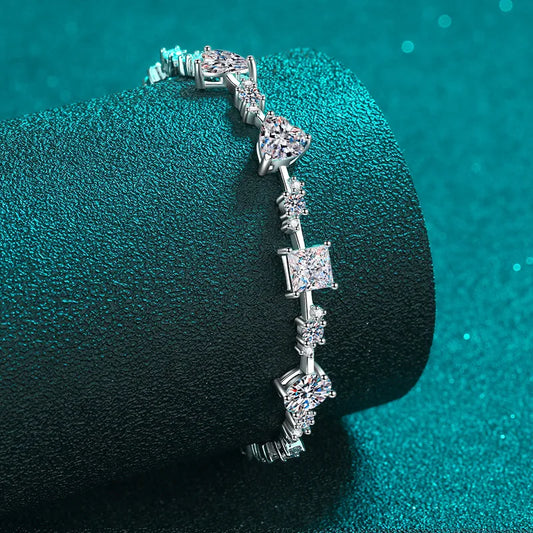 Bracelet tennis en moissanite taille princesse 6,07-6,43 carats pour femme, en argent sterling 925 plaqué platine, avec diamants