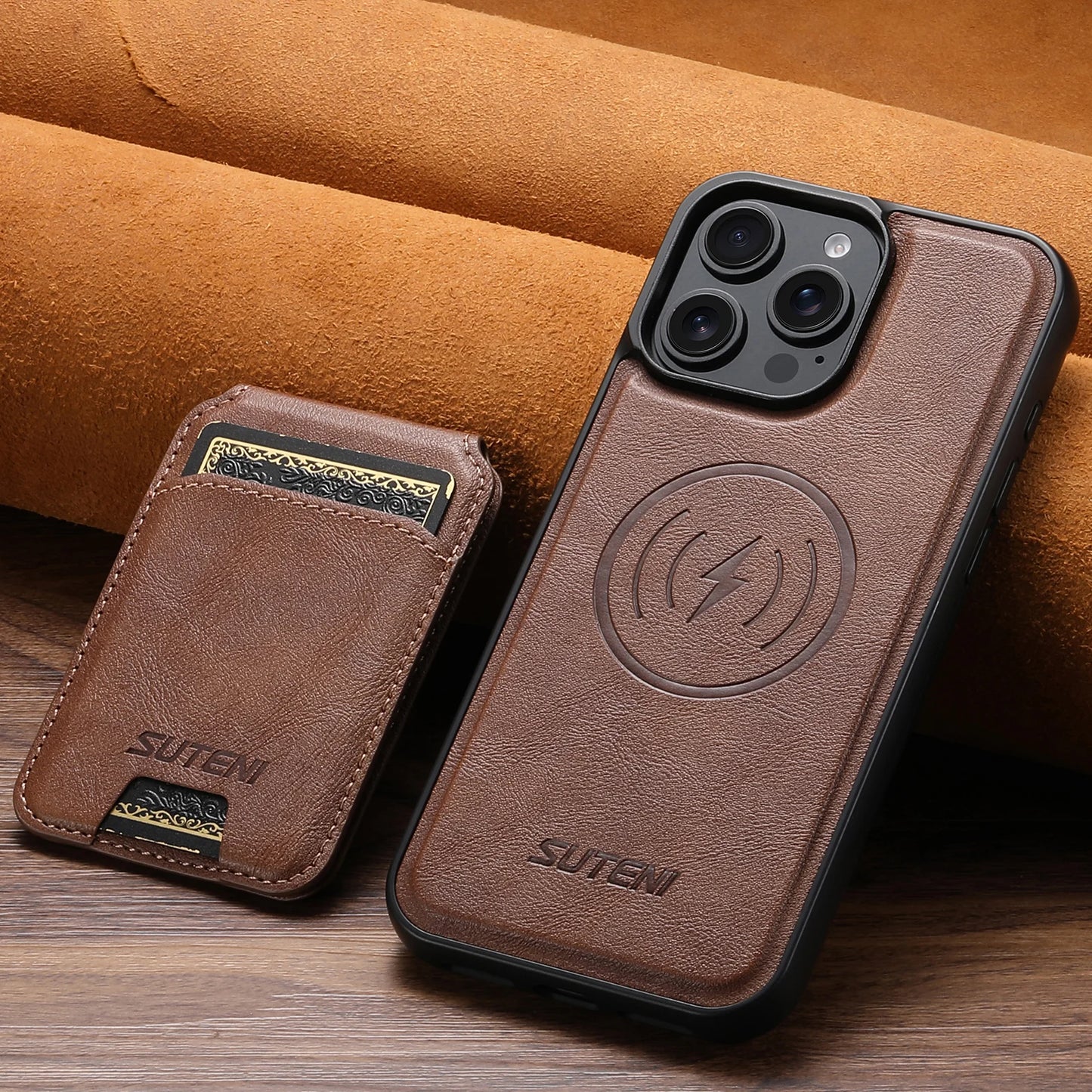 Wireless Charging Magnet PU Leather Phone Case Card Holder Stand For iPhone 17 Pro Max 16 Plus 15 Pro 13 12