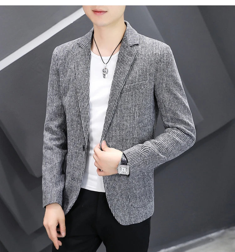 Blazer New Men's Fashion Business Vertical Strip Gentleman Slim Wool Shopping Outdoor Performance Wedding Banquet Casual Blazer