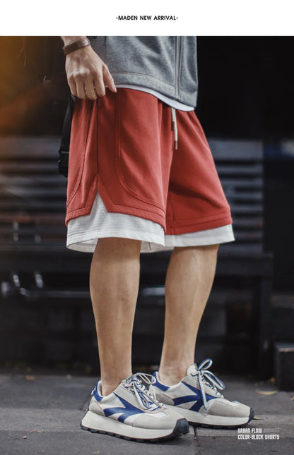 Men's American Retro Street Basketball Print Knit Sweat Shorts Breathable Loose 5 Inch Summer Daily Workout Pants Sports