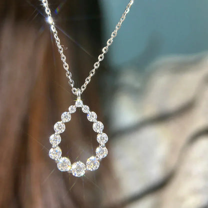 Hollow Waterdrop Full Moissanite Diamond Pendant Necklace For Women S925 Silver Plated 18k Gold Teardrop Neckchain Fine Jewelry
