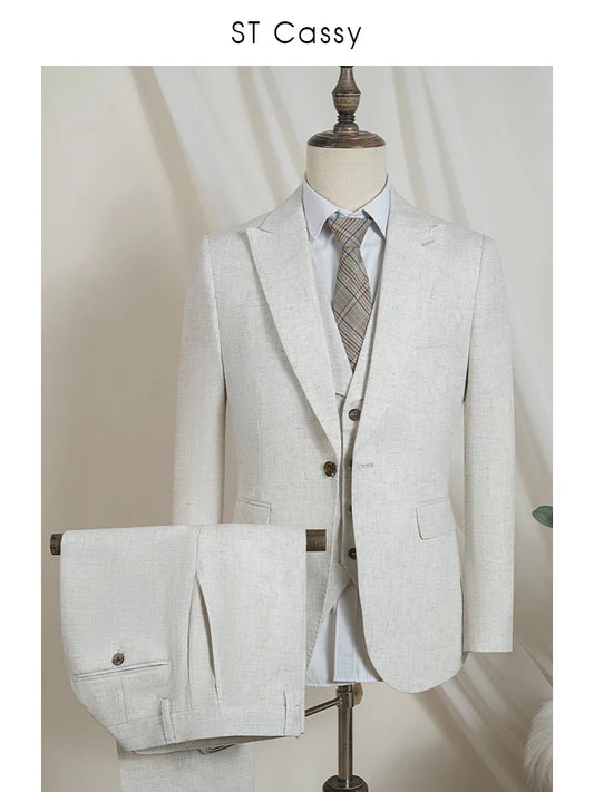 Turkish Style High Quality Luxury Full Men's Suit Elegant Leisure Beige Banquet Luxury Man Jacket Slim-Fit Business Office