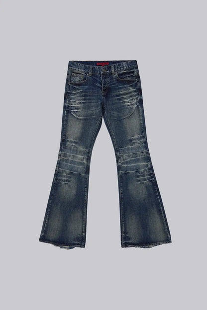 Y2K Vintage Flared Jeans Mid Blue Washed Men Women Bootcut Jeans American Hip Hop Distressed Streetwear Unisex Wide Leg Pants
