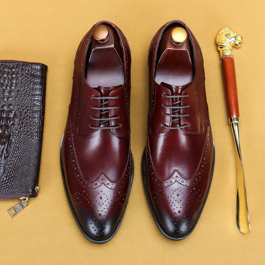 New Men Dress Handmade Shoes Genuine Leather Male Oxford Italian Classic Vintage Lace-up Men's Brogue Shoes Oxford