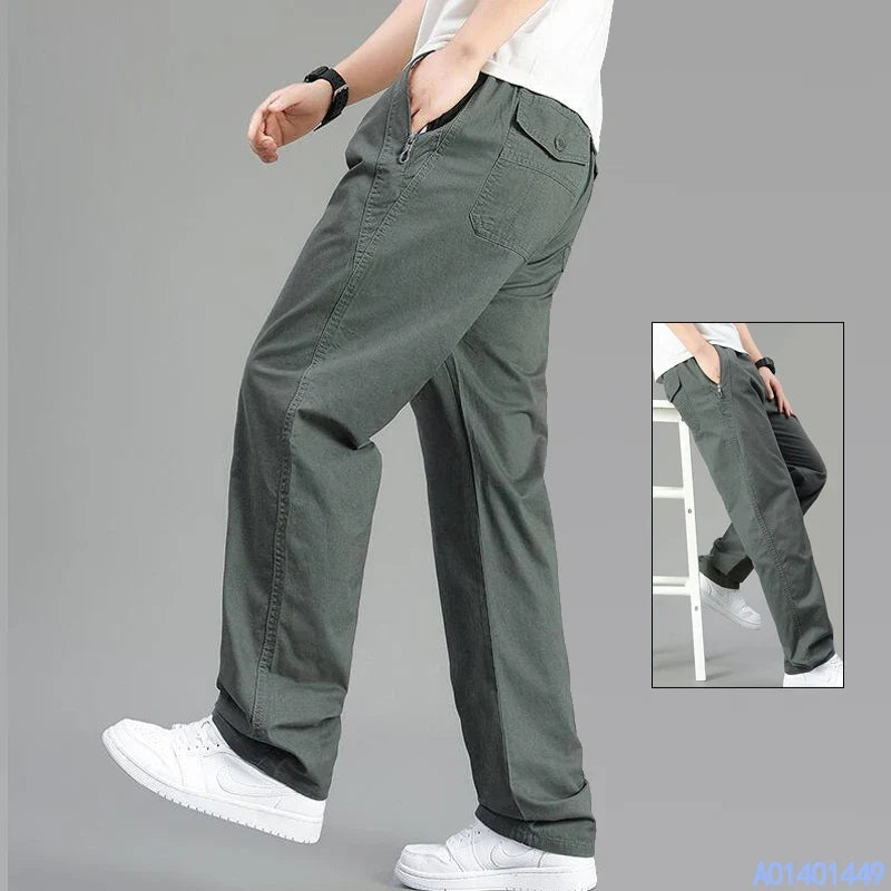 Men's Cotton Relaxed Fit Pants Full Elastic Waist Casual Sportswear Twill Pants Running Sweatpants Casual Cargo Pants
