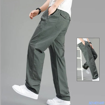 Men's Cotton Relaxed Fit Pants Full Elastic Waist Casual Sportswear Twill Pants Running Sweatpants Casual Cargo Pants