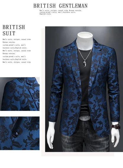 British Style Luxury Jacquard Blazers Men Clothing 2022 Business Slim Fit Casual Suit Coat Men Groom Wedding Suit Printed Blazer