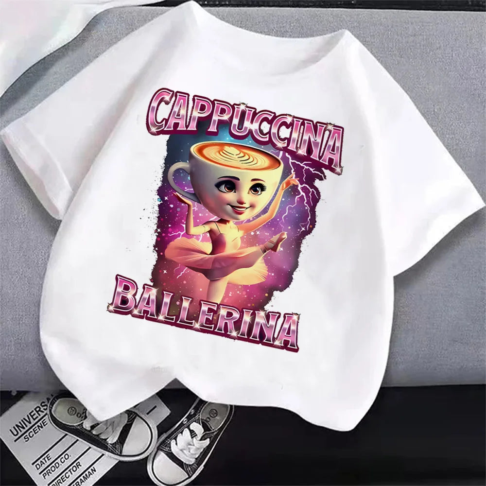 Italian Brainrot T-Shirt Kids Cartoon Anime Print Clothes Round Neck Basic Boys Tops Absorbent Casual Shirts Gift