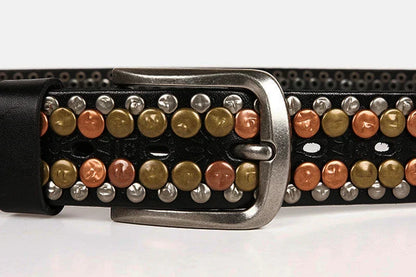 3.8CM  Hip Hop Punk Style Men Belt Round Rivet Real Genuine Cowskin Leather Strap Male Cowboy Studded Belts Rock Waistband