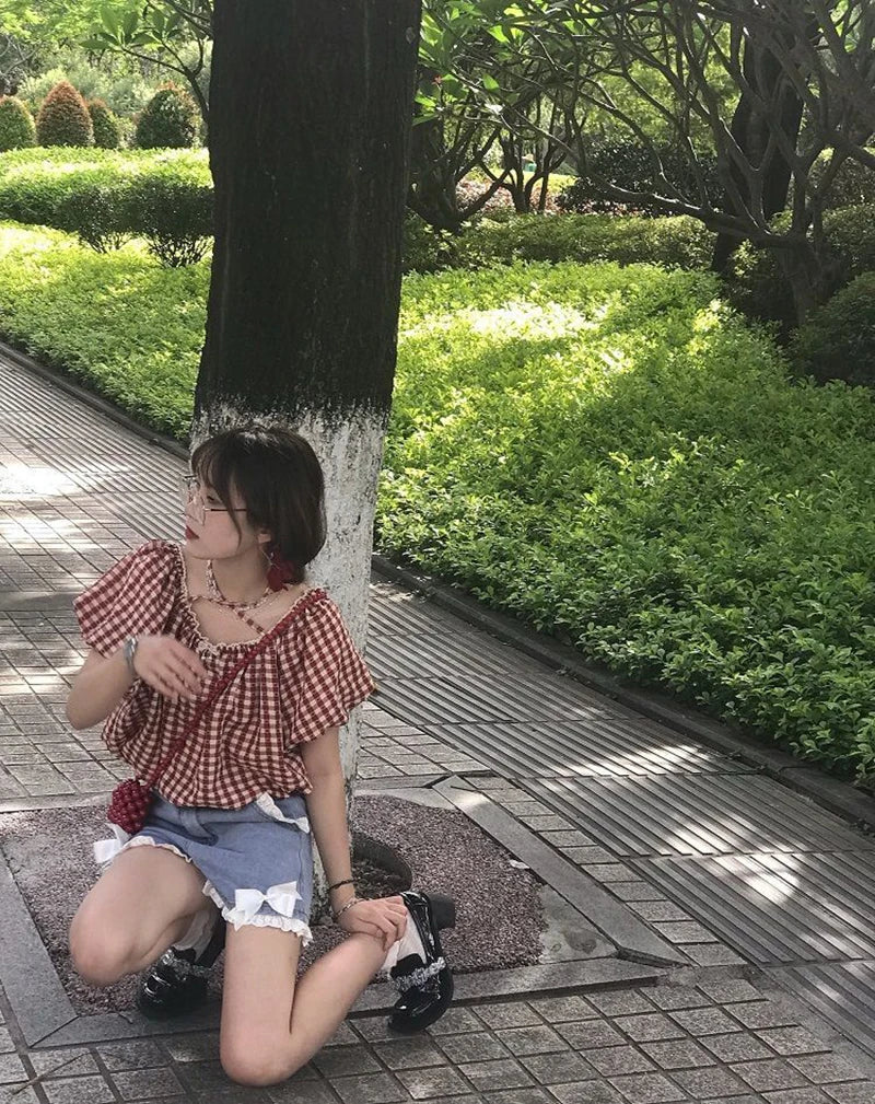 Kawaii Bow Denim Shorts Women Japanese Lace Patchwork Baggy Jean Shorts Summer Y2K Harajuku High Waist Wide Leg Short Pants New