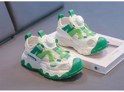 Kids Shoes Rotating Button Closed-Toe Boys Sandals Breathable Mesh Sport Shoes for Boys, Non-Slip Children Summer Sneakers