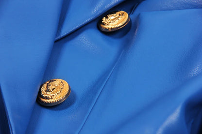 S-3XL High Quality Fashion New PU Leather Fabric Double breasted Long Sleeve Slim Fit Commuter Women's Suit Coat Blazer