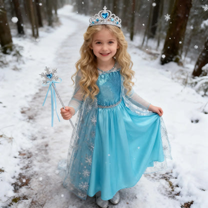 Girls Cosplay Snow Queen Elsa Snowflake Cape Costumes Kids Carnival Party Prom Gown Children Clothes Elsa Princess Dresses