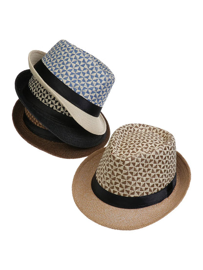 Men's Hat Woven Straw Sunshade Hat Casual Buckle Beach Sun White Wedding Black Belt Fedoras Jazz Hat Panama Cap