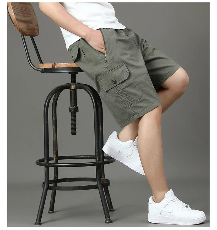 Summer new men's work shorts pocket zip trend versatile casual trousers five work trousers