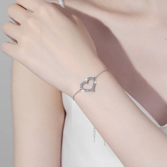 Bracelet pendentif en moissanite taille cœur, couleur D, pour femmes et jeunes filles, en argent S925, avec maillons et boucles d'oreilles en diamant de laboratoire