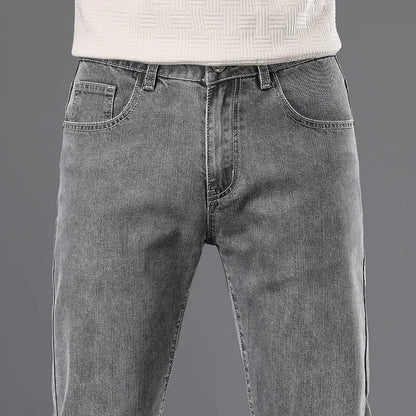 Classic Men Vintage Cloth High Waist Trousers 2024 Autumn Loose Straight Stretch Wash Jeans High Quality Sky Blue Brand Pants