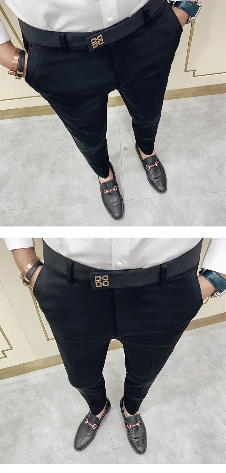 2026 Spring Summer Men's Casual Pants Formal Business Men Solid Color Slim Fit Office Social Trousers Wedding Party Suit Pants