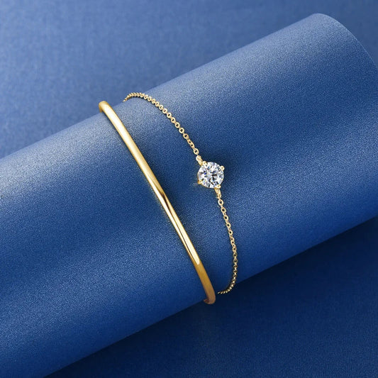 Bracelet en Moissanite 6,5 mm pour Femme, Argent Sterling 925, Double Chaîne, Réglable, Manchette, Bracelets, Bijoux de Poignet