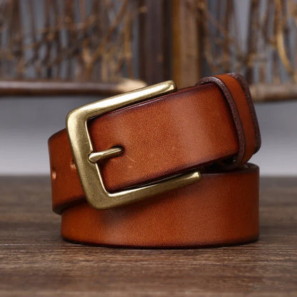 3.3CM Men's Genuine Leather Belt Luxury Designer Brass Pin Buckle Belts Pure Cowskin Vintage Strap Male Jeans for Man Women
