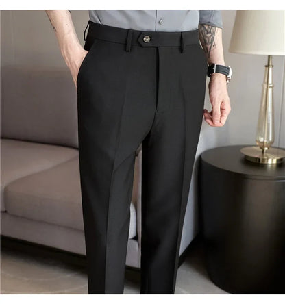 2024 New Men's Slim Fit Tapered Dress Pants Apricot Pearlescent Texture Business Casual Suit Trousers Spring Clothes