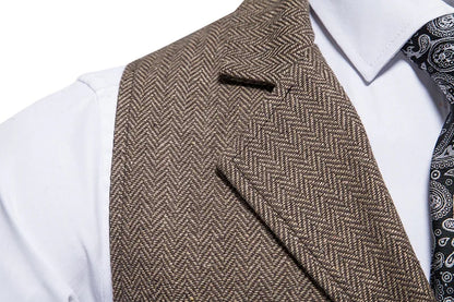 Tailored Collar Vest for Men Single Breasted Herringbone Tweed Suit Vest Mens Formal Striped Waistcoat Punk Groomsmen Wedding