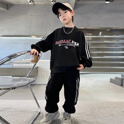 Spring Autumn Boys Striped Sports Sweatshirt+Sweatpant Workout Set School Kids 2PCS Tracksuit Children Outfit Jogger Suit 5-16Yr